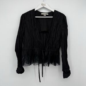 Jason Wu Collection Black Silk Self Tie Blouse Top Designer Size 8